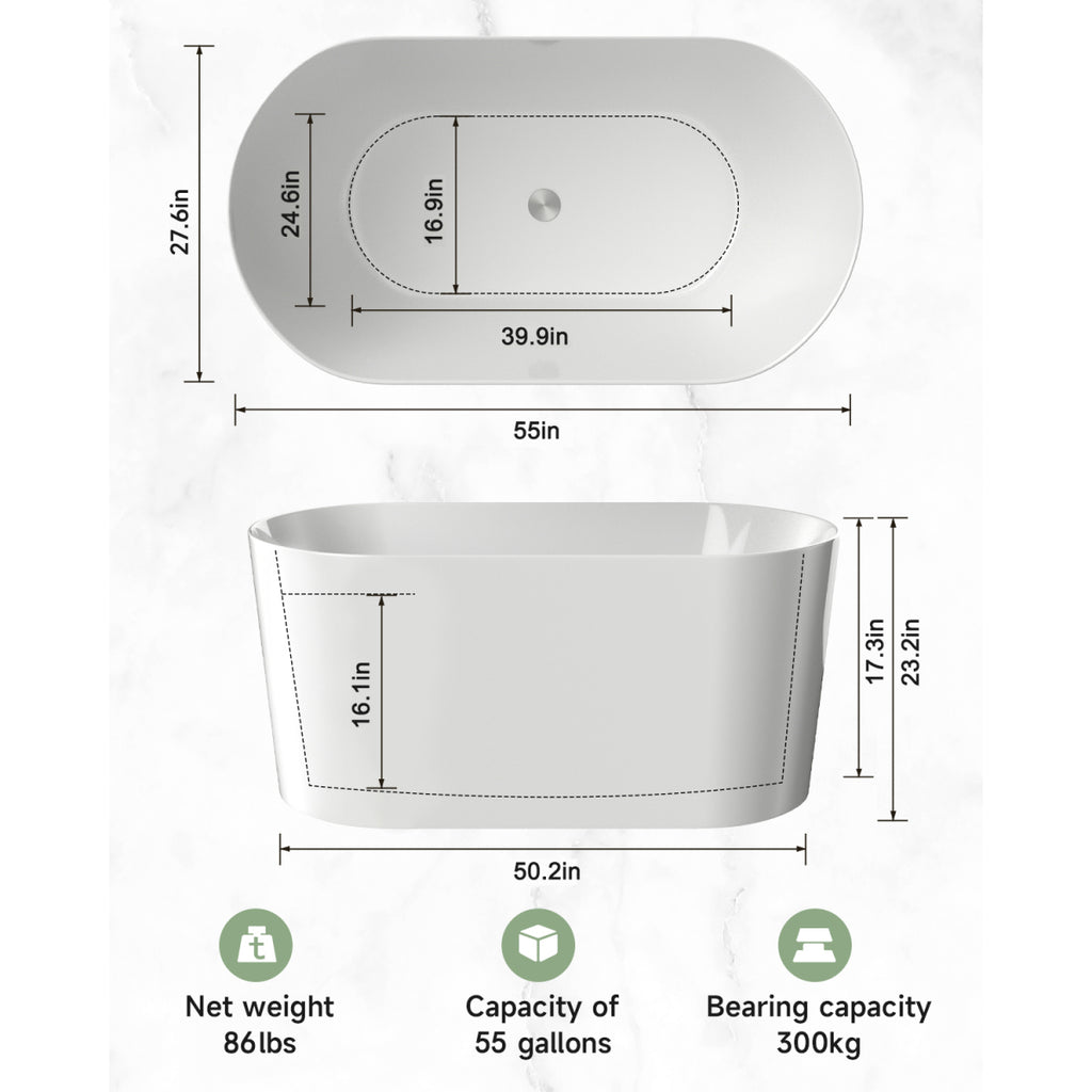 55" Luxury Glossy Soaking Tub