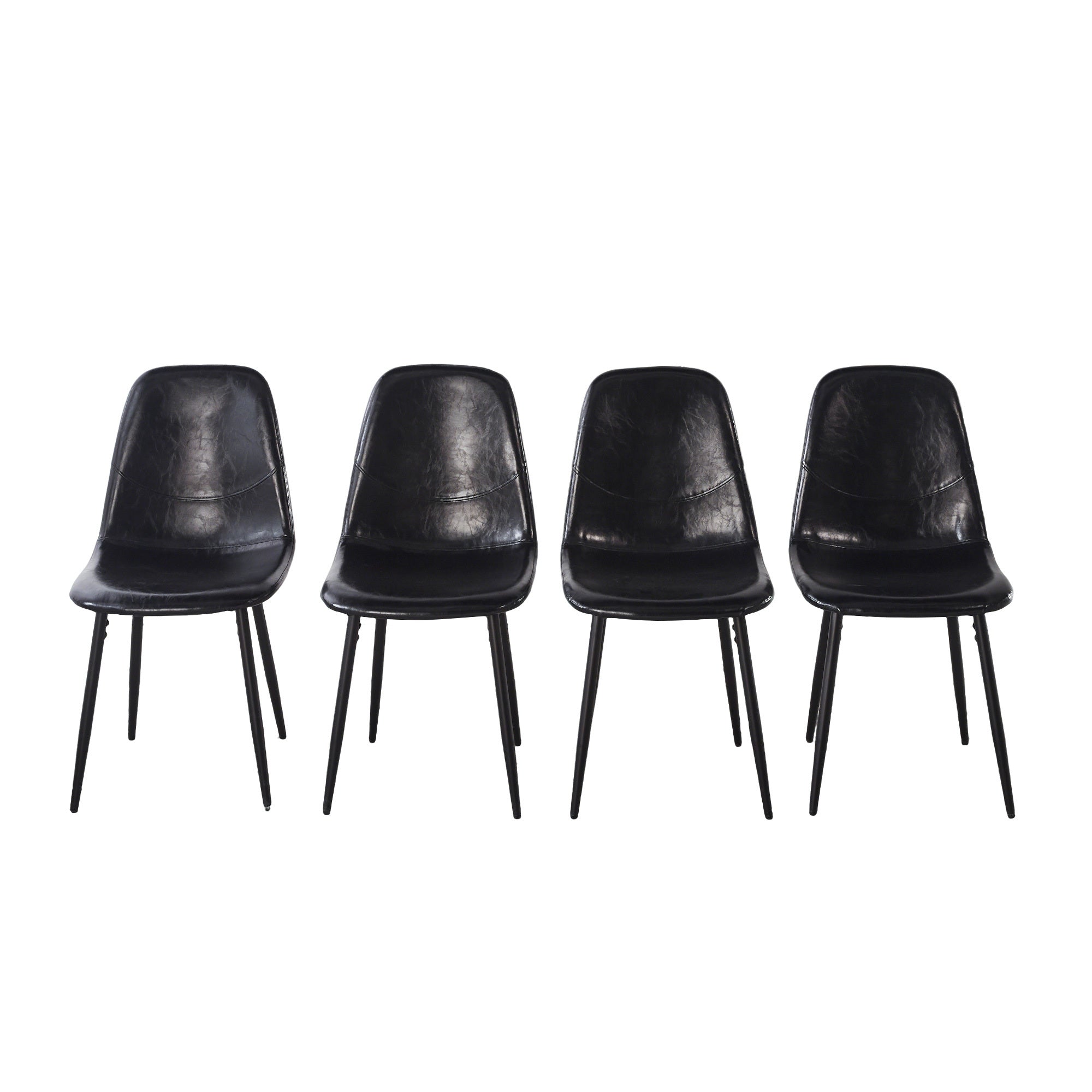 Modern Black PVC Dining Chairs 4PCS with Metal Frame and Leather Accents