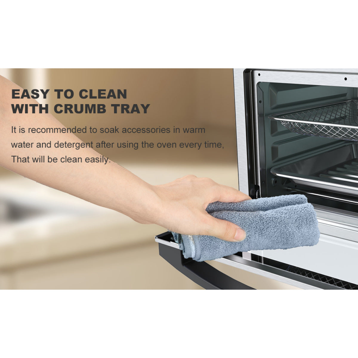 12.5 Quart 7-in-1 Stainless Steel Convection Toaster Oven 1500W 5 Pre-Set Menus Silver