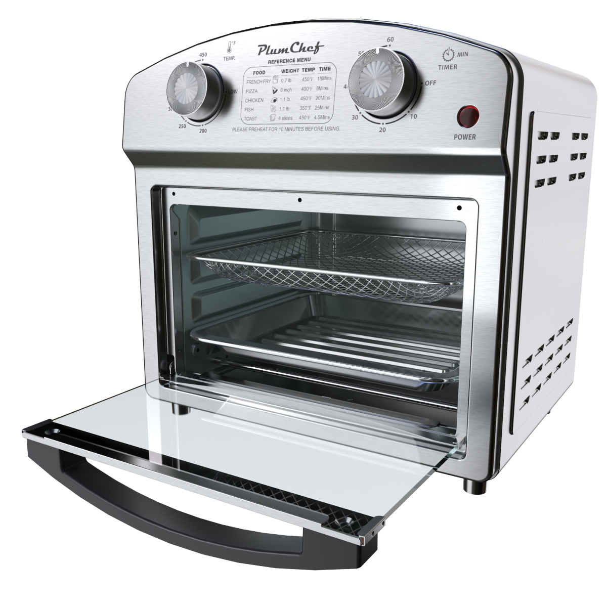 12.5 Quart 7-in-1 Stainless Steel Convection Toaster Oven 1500W 5 Pre-Set Menus Silver