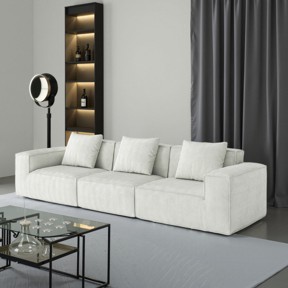 118-inch modular sofa can be converted into an oversized sofa bed  Free conversion sofa set flexible configuration, soft corduroy cloud velvet fabric