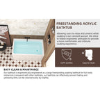 47" Acrylic Freestanding Bathtub ,Spacious rectangle Shape, Gloss White Finish, Chrome Overflow & Pop-Up Drain CUPC Certificate