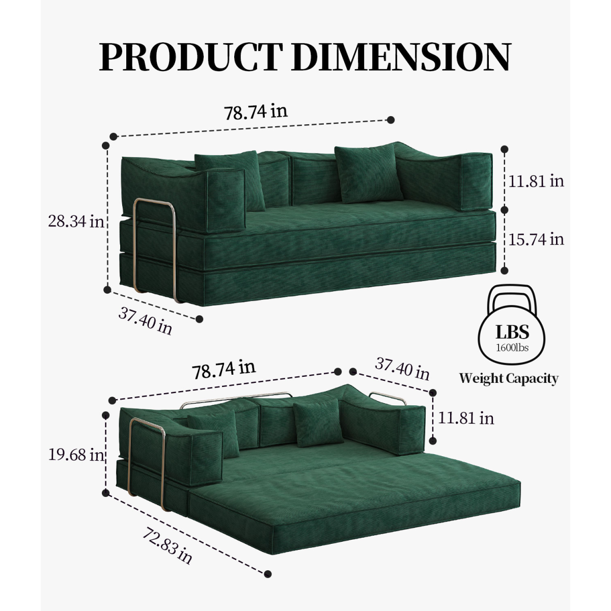 78.8 inch  Modular sofa, convertible pudding block sofa, floor-standing sofa bed with armrests and comfortable sofa bed, compression sofa for living