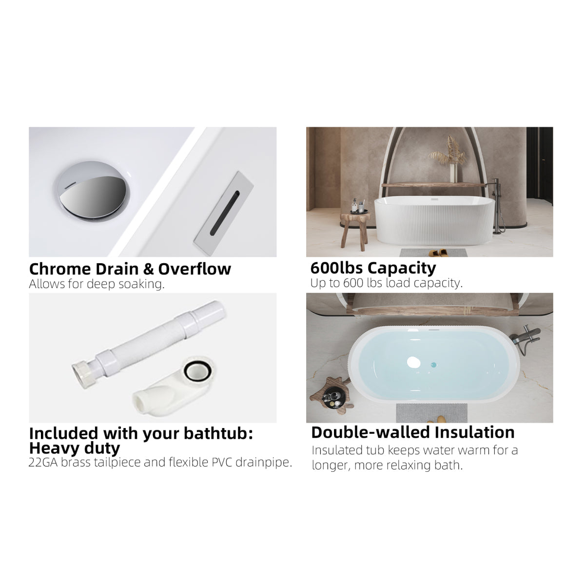 59" Glossy Acrylic Freestanding Tub