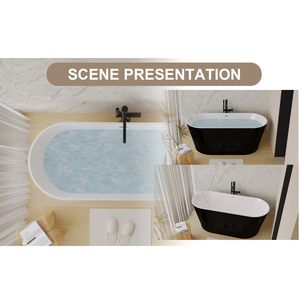 59" Black Freestanding Soaking Tub