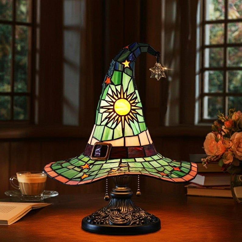 Stained Glass Witch Hat Desk Lamp