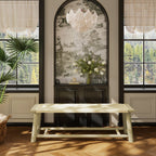 Farmhouse Modern Solid Wood Rattan Bench in Champagne
