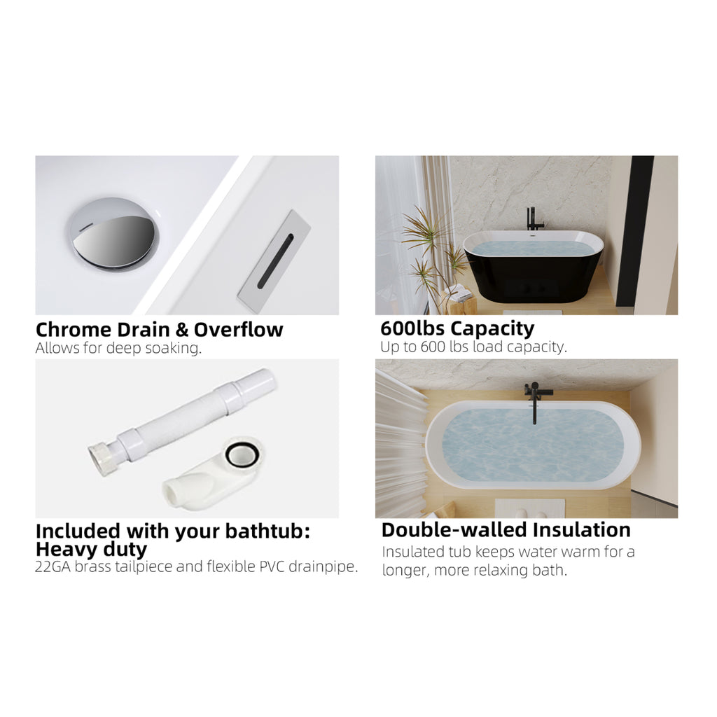 59" Black Freestanding Soaking Tub