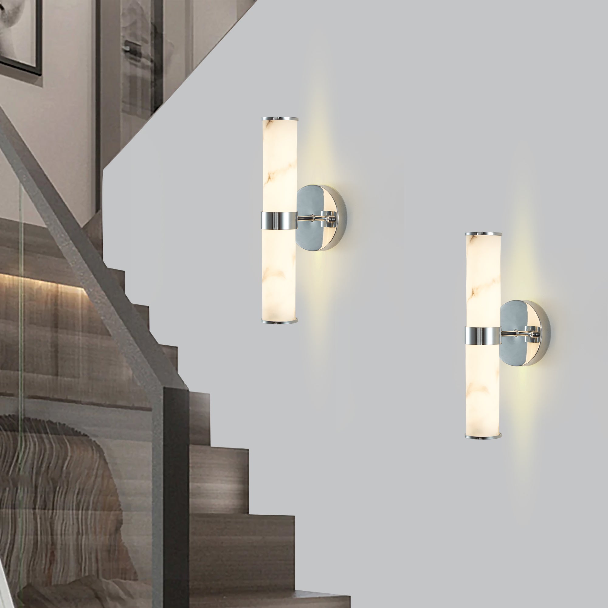 Marble & Chrome Wall Sconce Set of 2 - Modern Vertical Lighting
