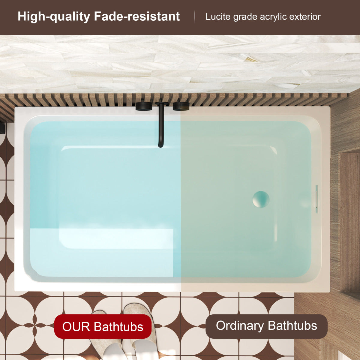 47" Acrylic Freestanding Bathtub ,Spacious rectangle Shape, Gloss White Finish, Chrome Overflow & Pop-Up Drain CUPC Certificate