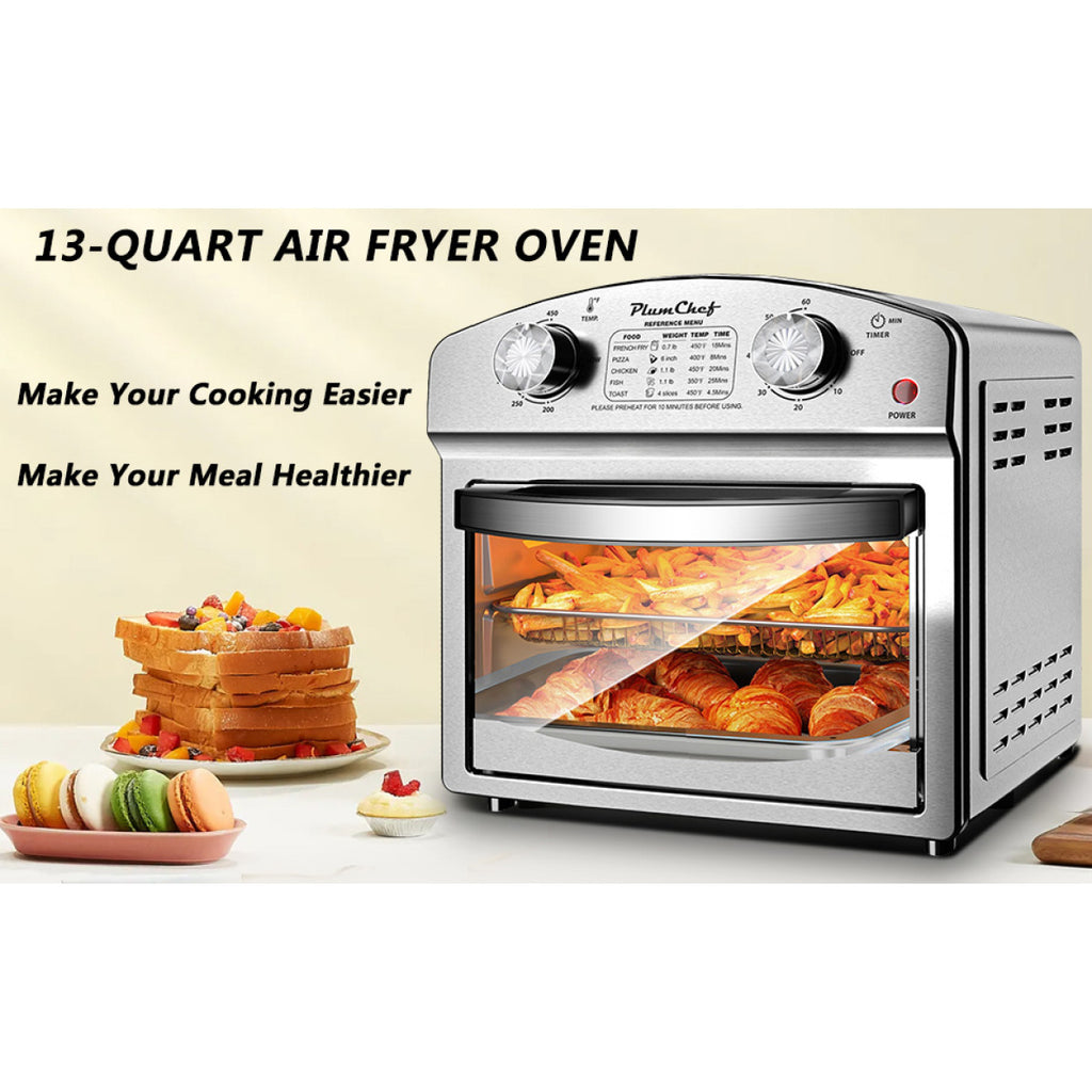 12.5 Quart 7-in-1 Stainless Steel Convection Toaster Oven 1500W 5 Pre-Set Menus Silver