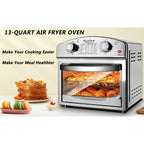 12.5 Quart 7-in-1 Stainless Steel Convection Toaster Oven 1500W 5 Pre-Set Menus Silver