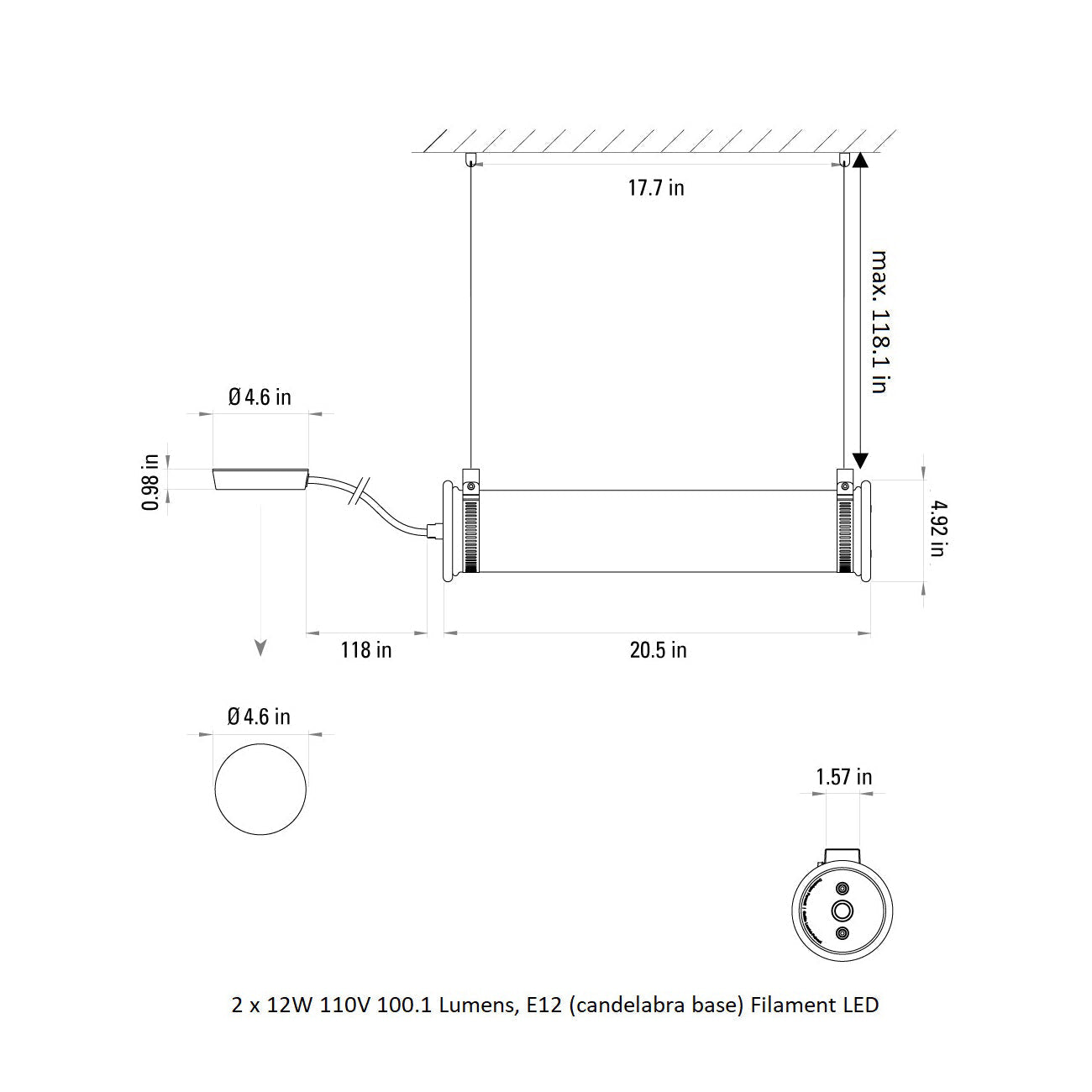 In The Tube Horizontal Outdoor Pendant Light