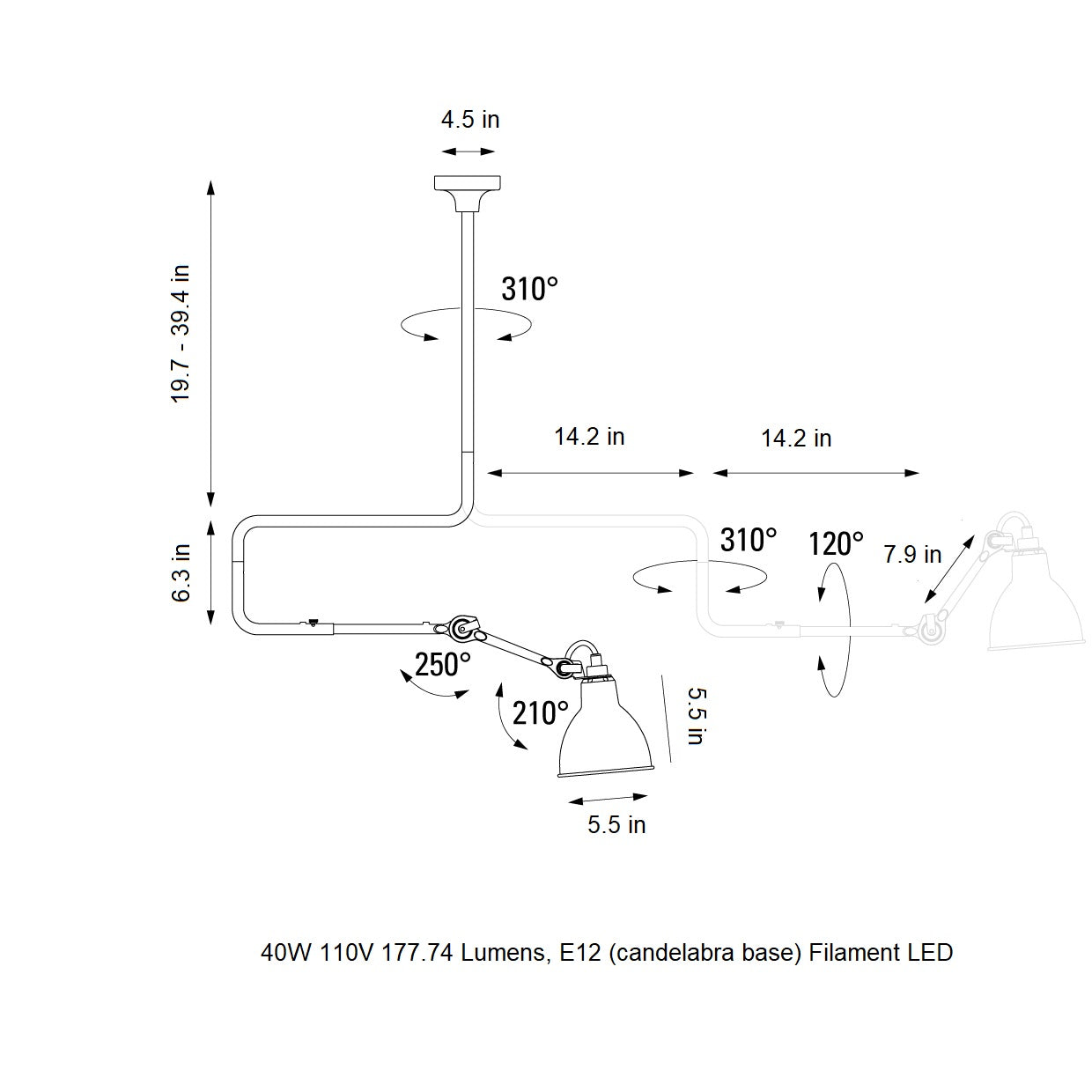 Lampe Gras N¡ã312 Semi Flush Mount