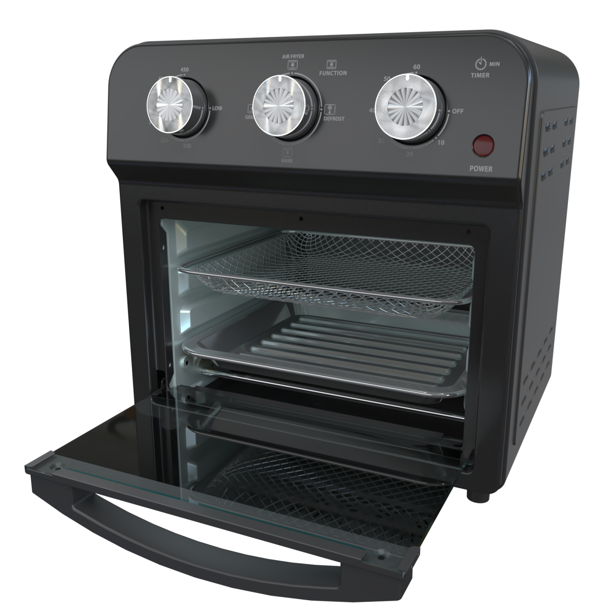 12.5 Quart 1500W Air Fryer Convection Toaster Oven 7-in-1 Stainless Steel Black