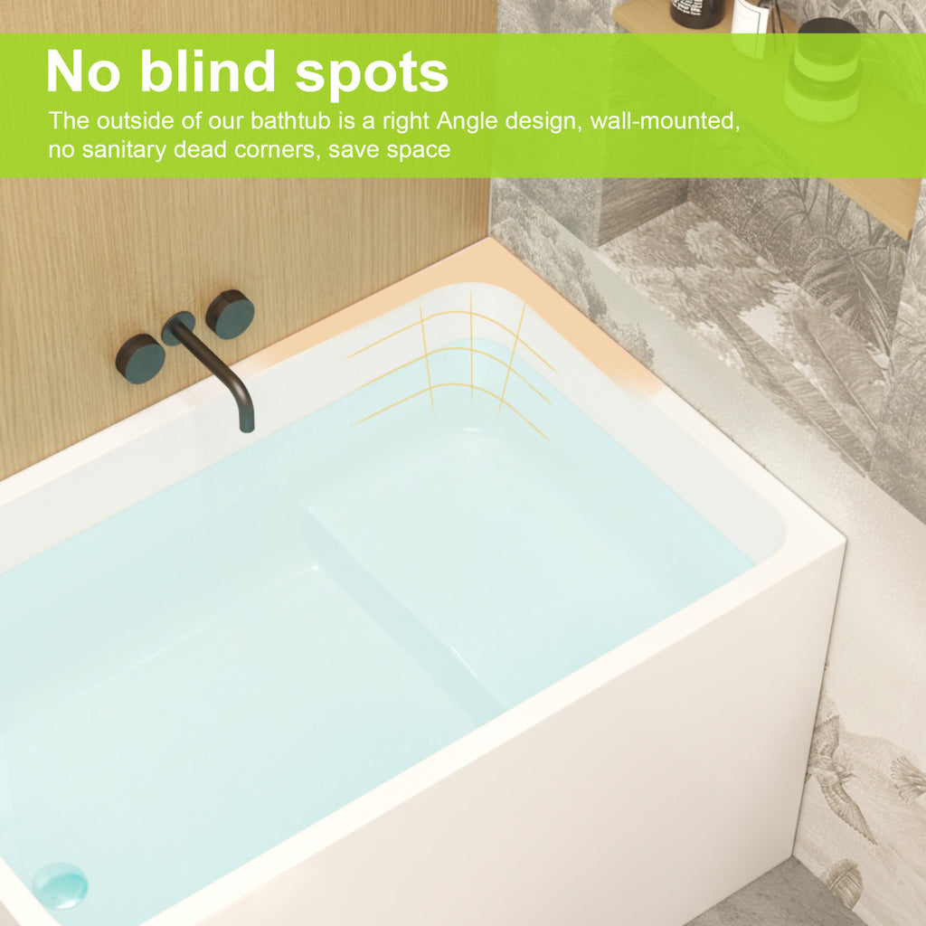 43" Acrylic Freestanding Bathtub with seat: Spacious rectangle Shape, Gloss White Finish, Chrome Overflow & Pop-Up Drain