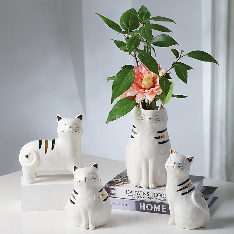 Ceramic Cat Vase Decor