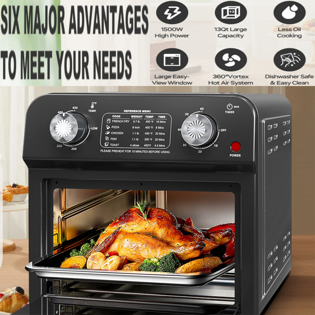 12.5 Quart 7-in-1 1500W Convection Toaster Oven Stainless Steel Black