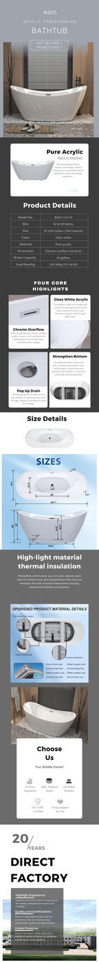 Gloss White Acrylic Freestanding Tub