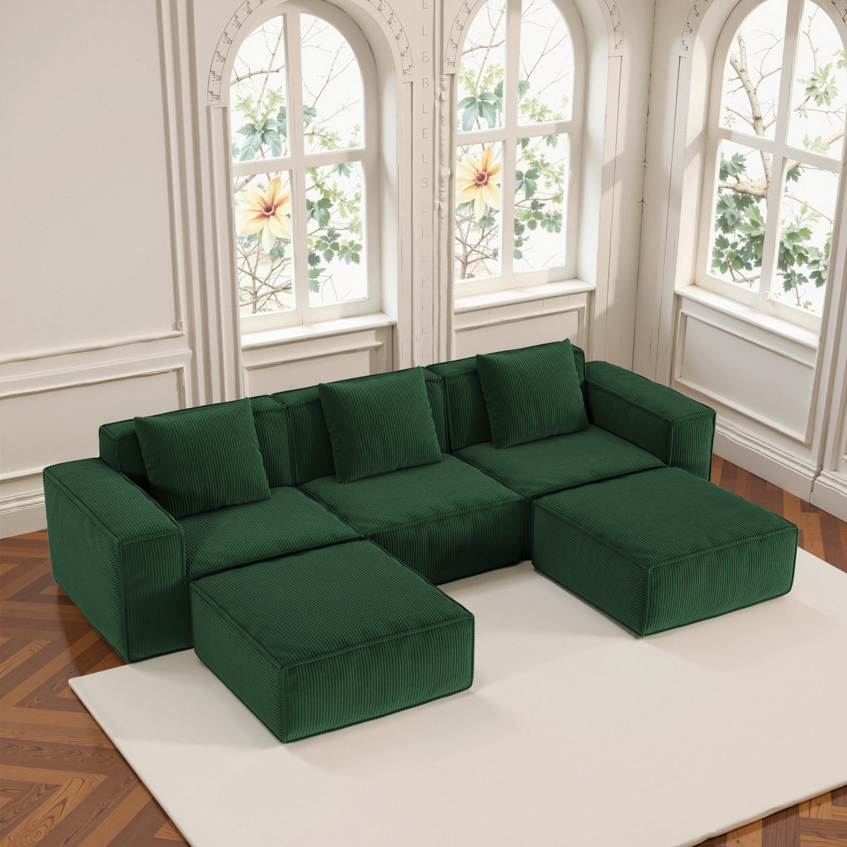 118-inch modular sofa can be converted into an oversized sofa bed Free conversion sofa set flexible configuration, soft corduroy cloud velvet fabric