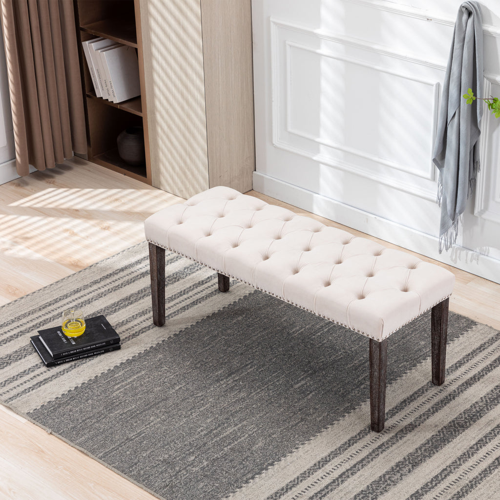 Heng Ming Tufted Velvet Bench in Beige