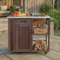 Outdoor Kitchen Island Dark Brown - Fir Wood with Stainless Steel Top
