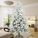 Snow Flocked Christmas Tree 7ft Artificial Hinged Pine Tree with White