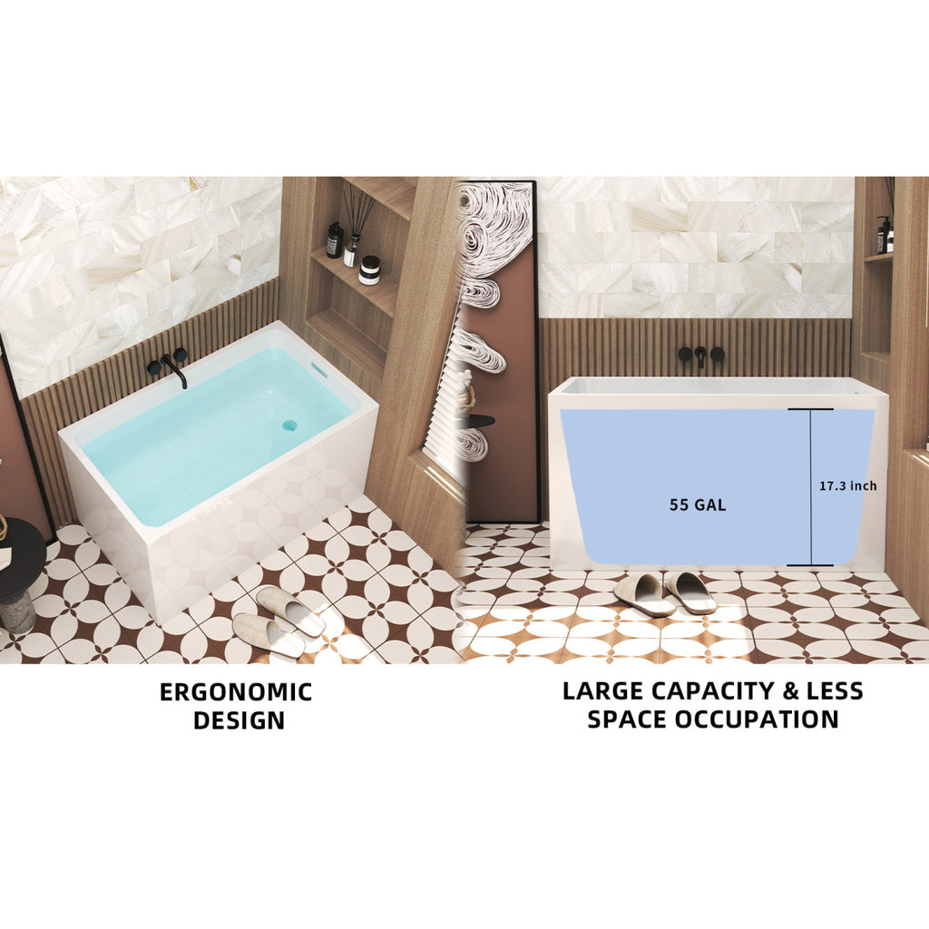 47" Acrylic Freestanding Bathtub ,Spacious rectangle Shape, Gloss White Finish, Chrome Overflow & Pop-Up Drain CUPC Certificate