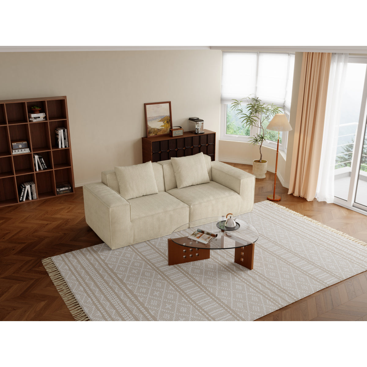 modular sofa can be converted into an oversized sofa bed Free conversion sofa set flexible configuration, soft corduroy cloud velvet fabric two person