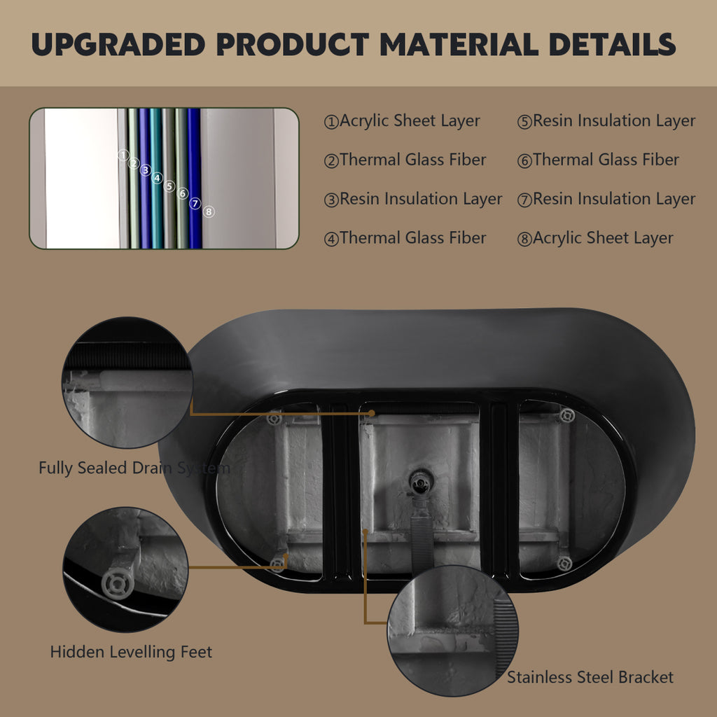 59" Black Freestanding Soaking Tub