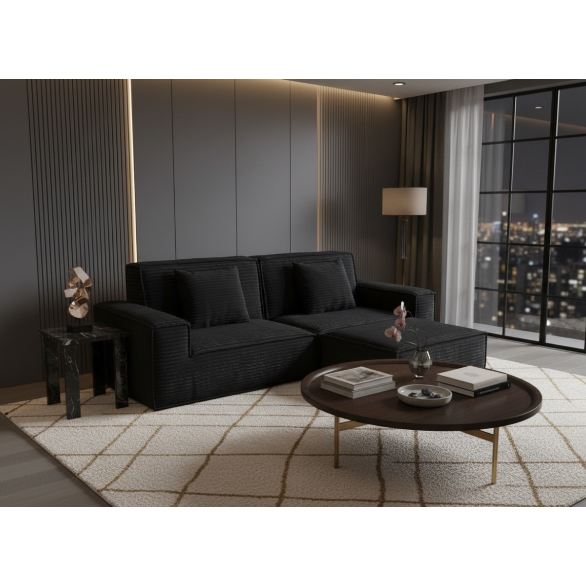 106.3 inch Striped Compression Chaise Longue Sofa