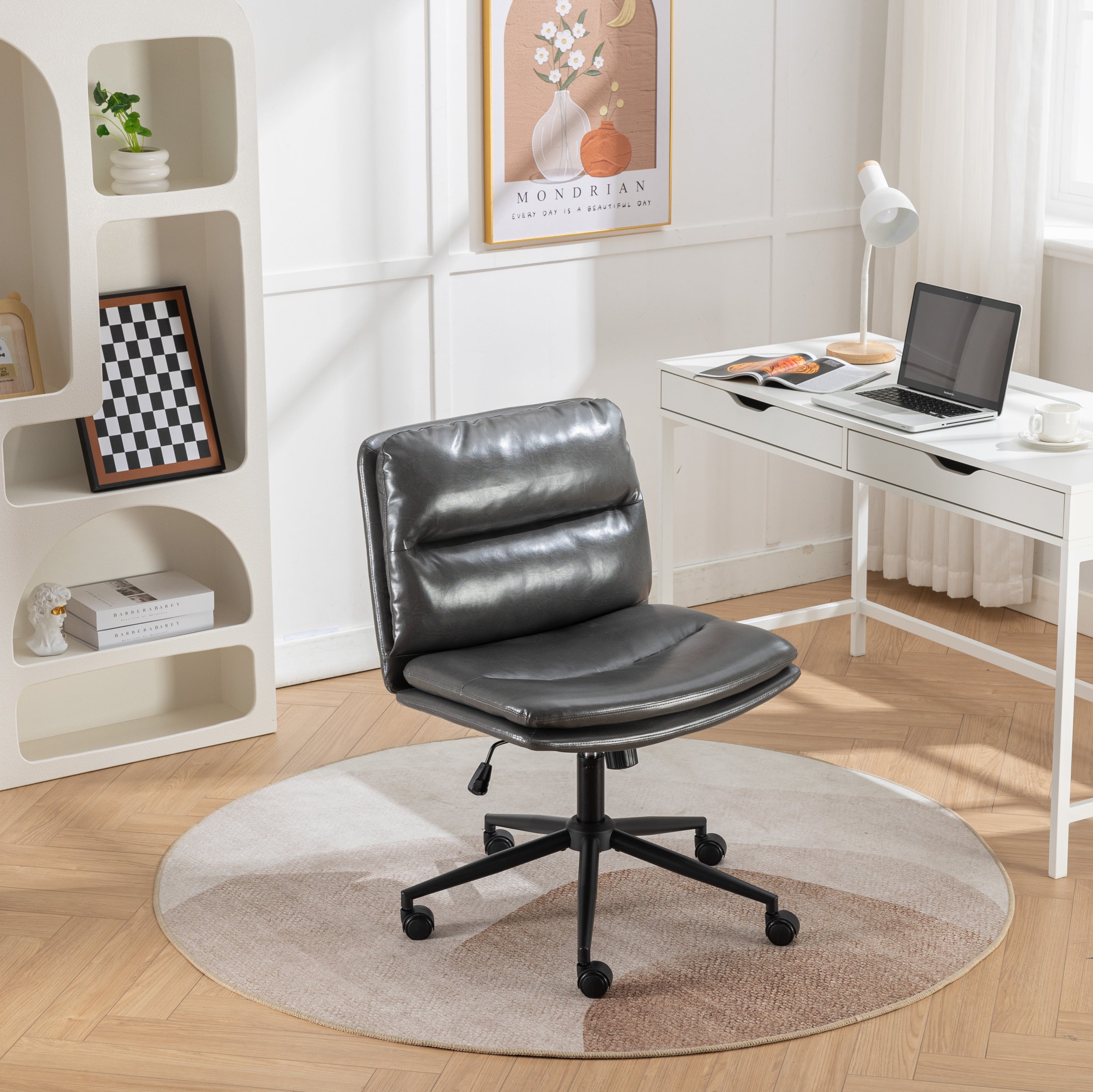 Criss-Cross Swivel Chair – PU Leather, Height Adjustable, Gray