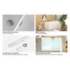 43" Acrylic Freestanding Bathtub with seat: Spacious rectangle Shape, Gloss White Finish, Chrome Overflow & Pop-Up Drain