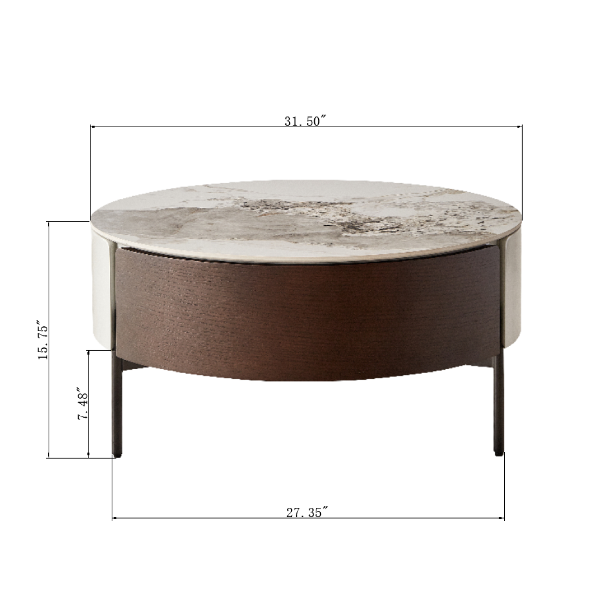 Round Coffee Table with Drawer Ceramic Pattern