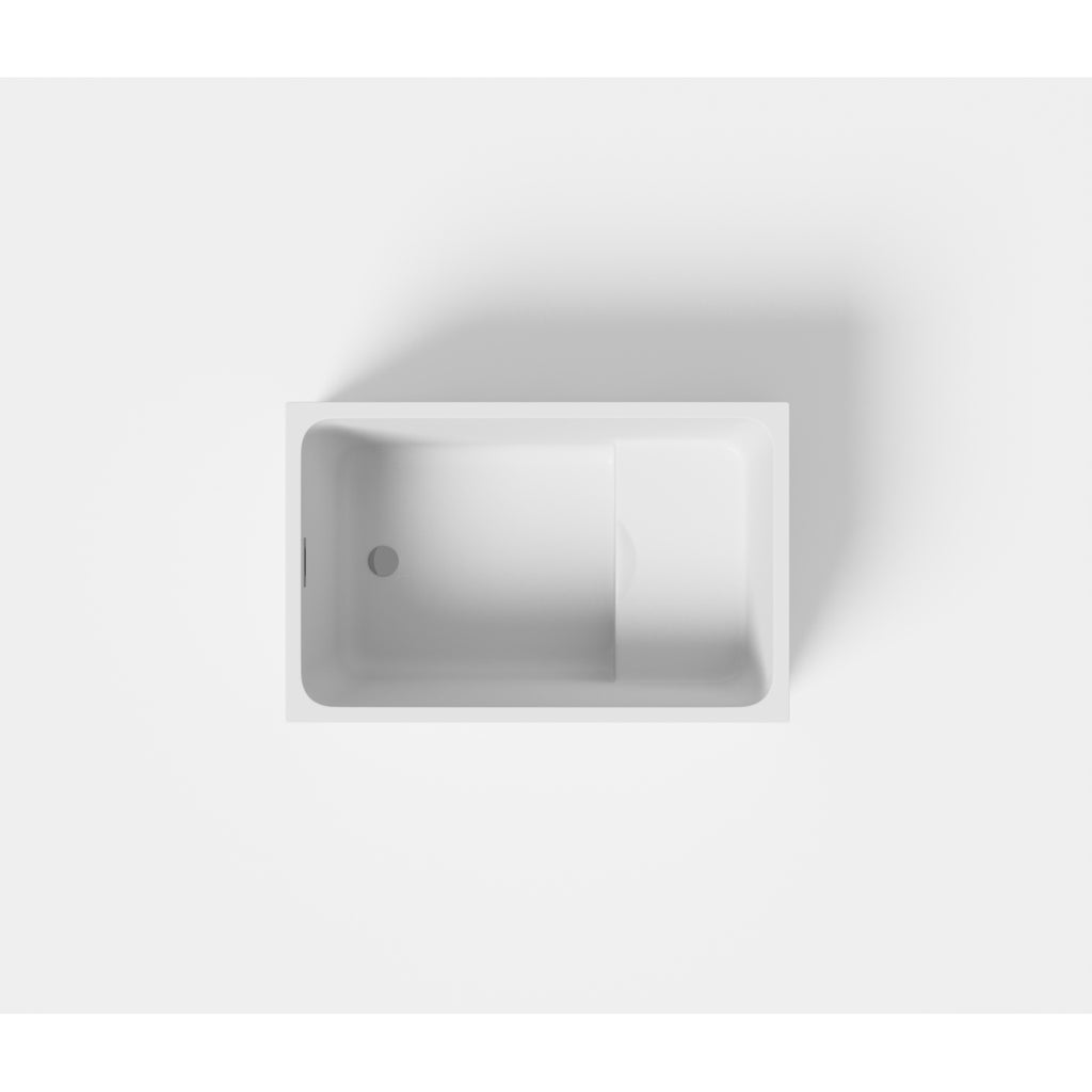 43" Acrylic Freestanding Bathtub with seat: Spacious rectangle Shape, Gloss White Finish, Chrome Overflow & Pop-Up Drain