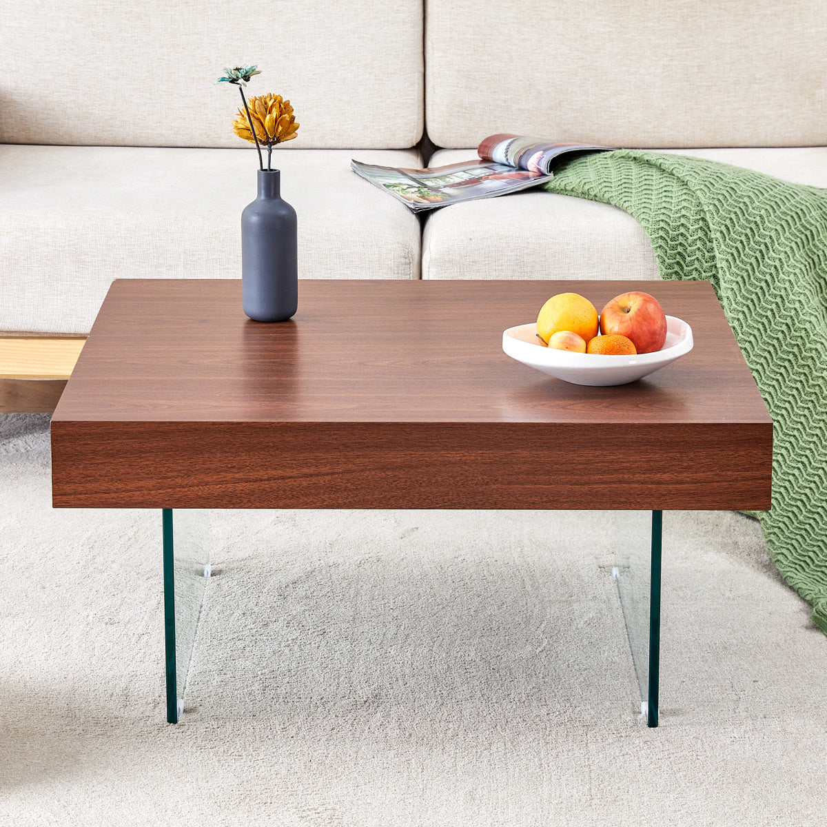 Walnut Colored Square MDF Coffee Table