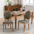 French Style Dining Chairs Set of 2 – Olive Green PU Leather, Nailhead Trim & Solid Rubberwood Frame