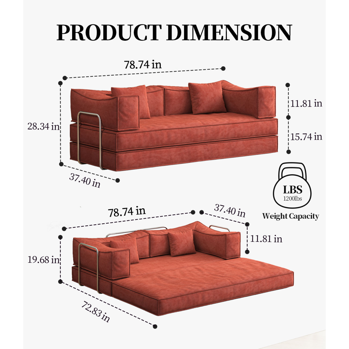78.8inch  Modular sofa, convertible pudding block sofa, floor-standing sofa bed with armrests and comfortable sofa bed, compression sofa for living