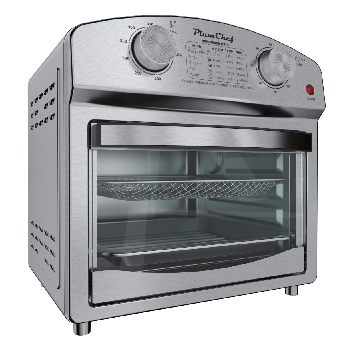 12.5 Quart 7-in-1 Stainless Steel Convection Toaster Oven 1500W 5 Pre-Set Menus Silver