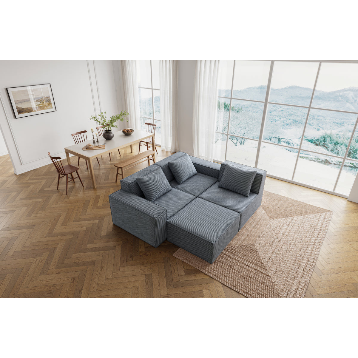 118-inch modular sofa can be converted into an oversized sofa bed Free conversion sofa set flexible configuration, soft corduroy cloud velvet fabric
