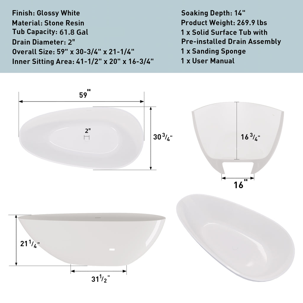 Luxury Stone Resin Soaking Tub