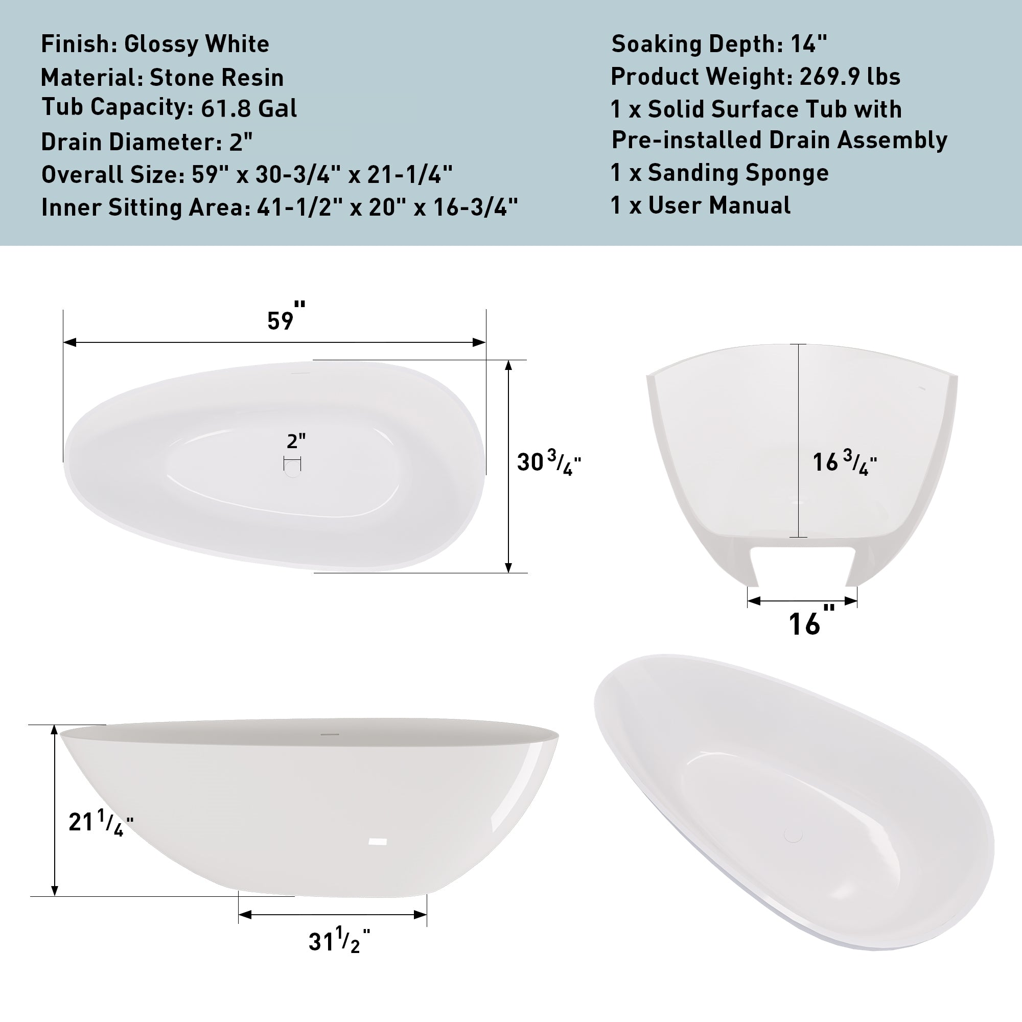 Luxury Stone Resin Soaking Tub