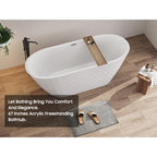 67'' acrylic freestanding bathtub with unique diamond pattern design: spacious oval shape,  Gloss white finish, Chrome overflow and pop-up drain CUPC