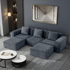 ShineHome 118 Inch Modular Sofa Bed Gray Corduroy Cloud Velvet Fabric With Flexible Configuration And Two Footrests