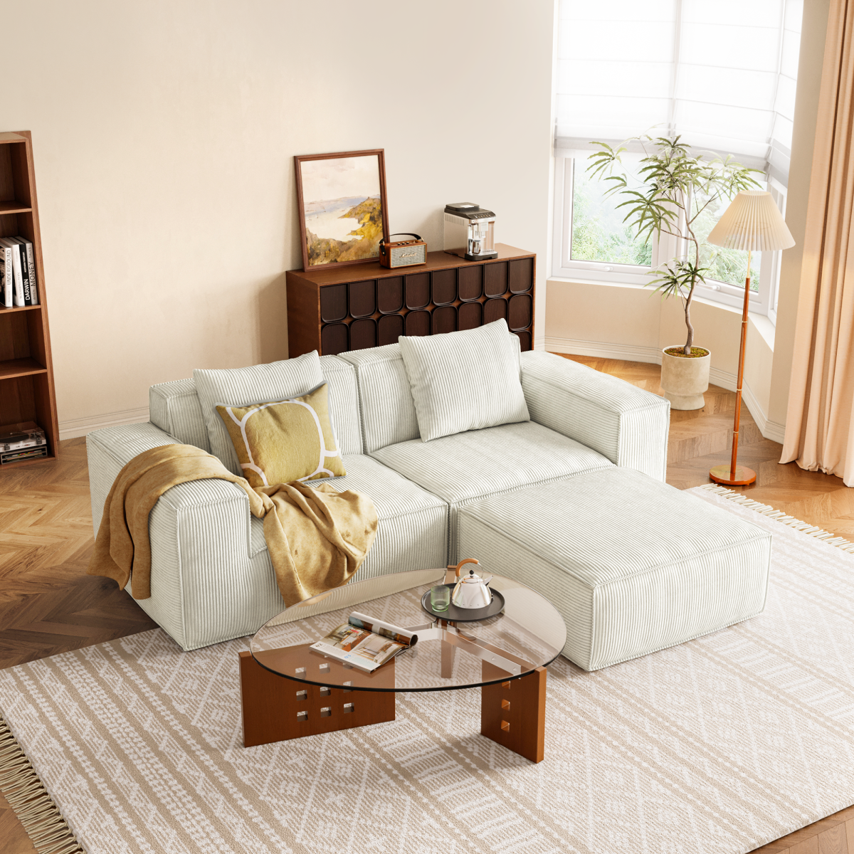 modular sofa can be converted into an oversized sofa bed Free conversion sofa set flexible configuration, soft corduroy cloud velvet fabric two person