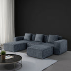 ShineHome 118 Inch Modular Sofa Bed Gray Corduroy Cloud Velvet Fabric With Flexible Configuration And Two Footrests