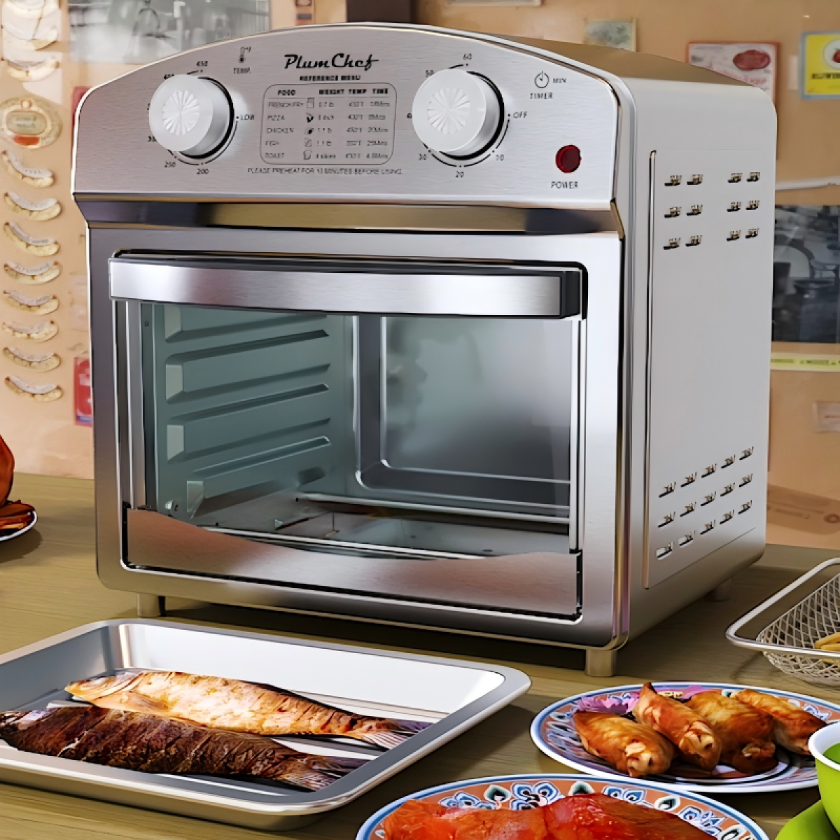 12.5 Quart 7-in-1 Stainless Steel Convection Toaster Oven 1500W 5 Pre-Set Menus Silver