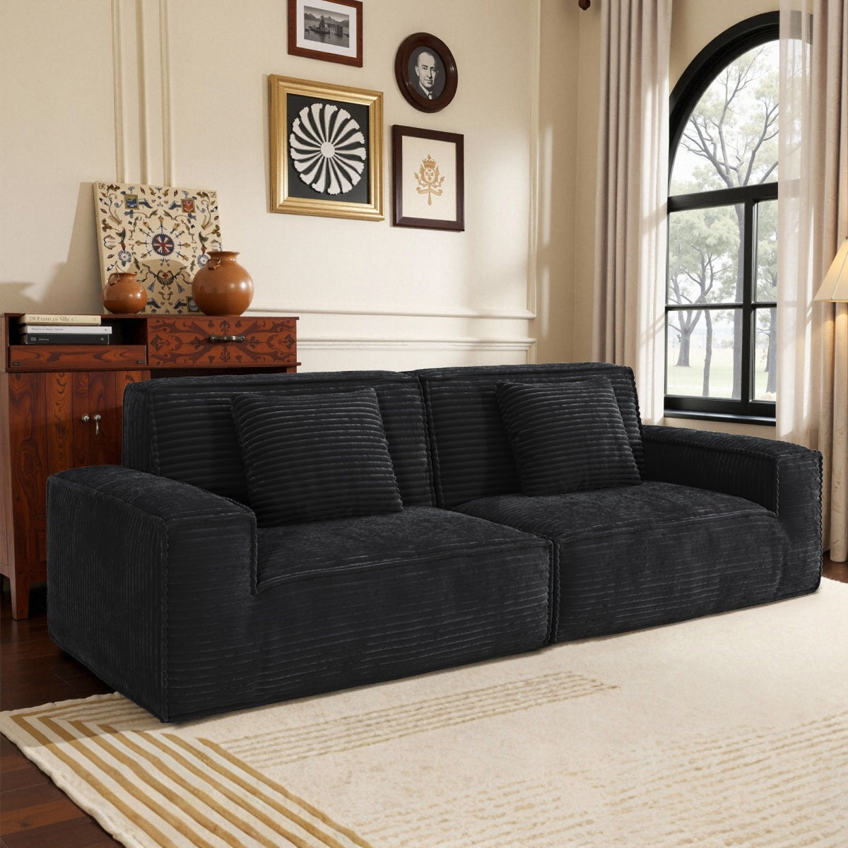 106.3 inch Striped Compression Chaise Longue Sofa