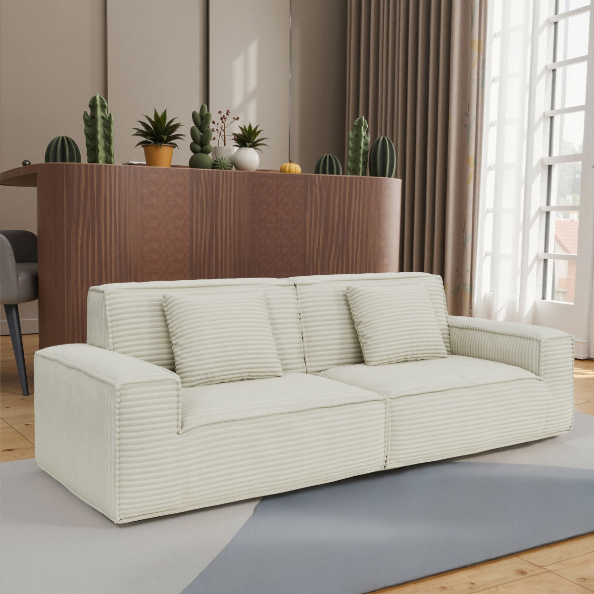 106.3" Large Striped Fabric Sofa, Modern & Cozy Living Room/Bedroom Furniture