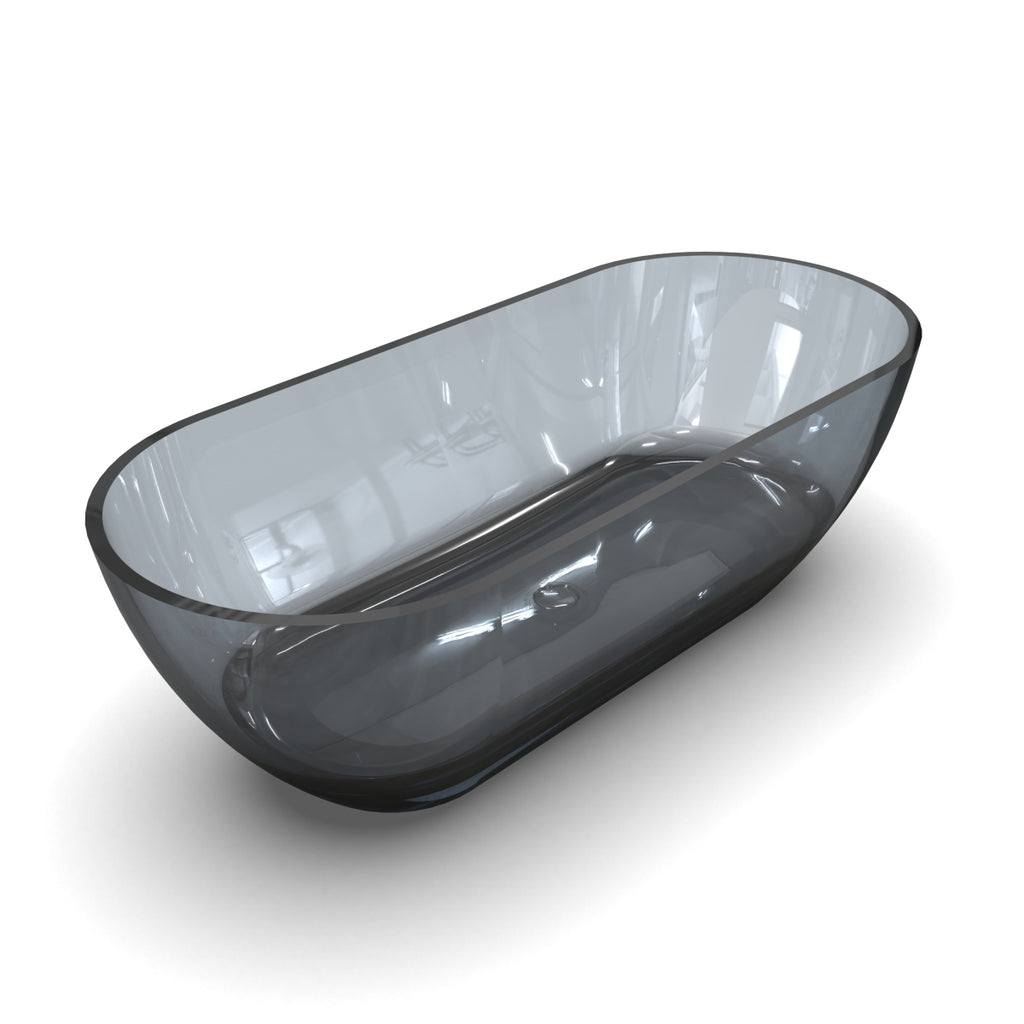 69 Inch Oval Freestanding Soaking Tub | Translucent Grey Blue Resin Stone| Deep Bath